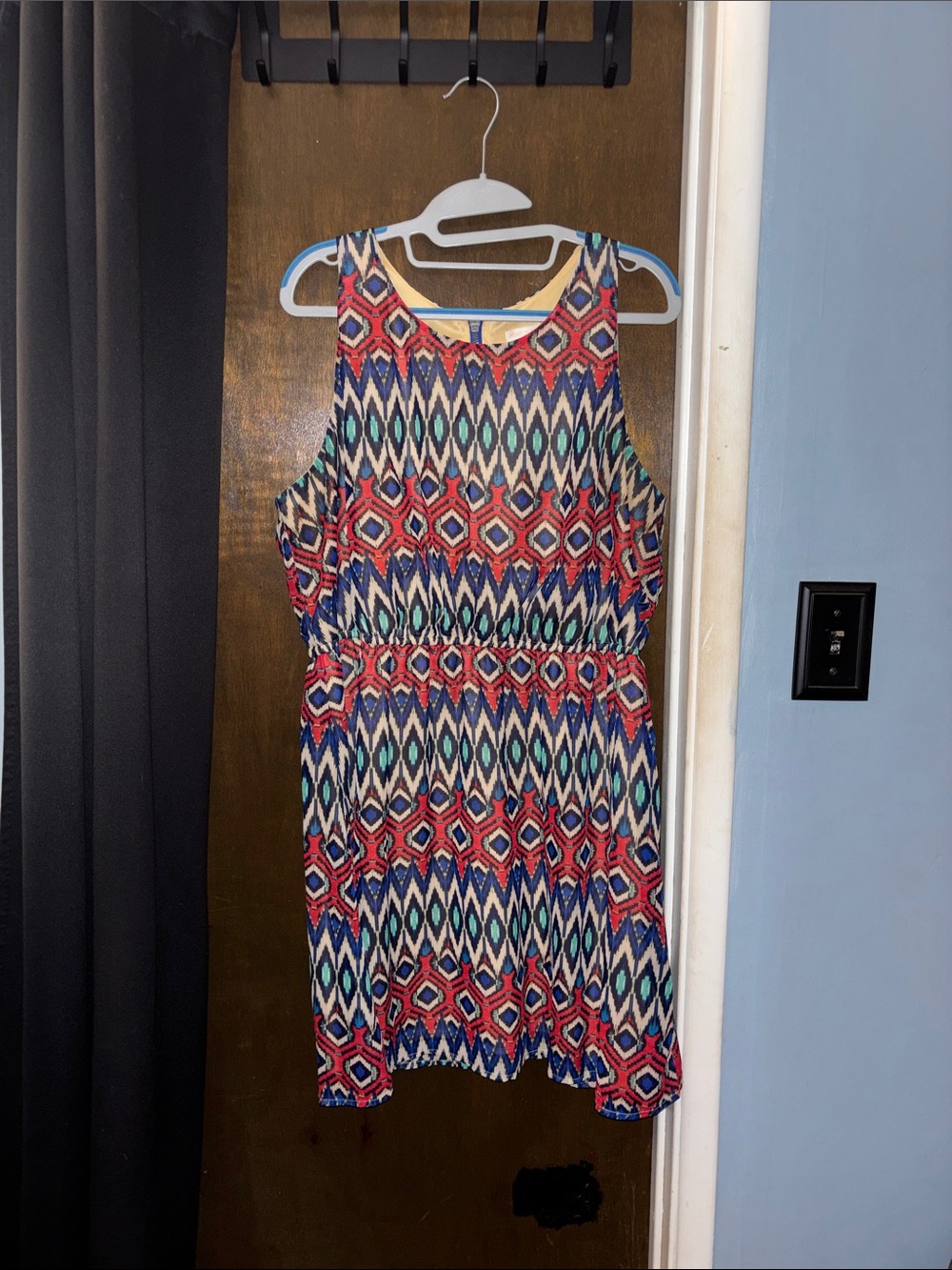 Xhilaration Sleeveless Geo Print Mini Dress - Red, Blue, Cream